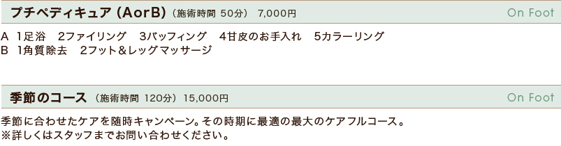 プチペディキュア(A or B)　(施術時間50分)　　7000円